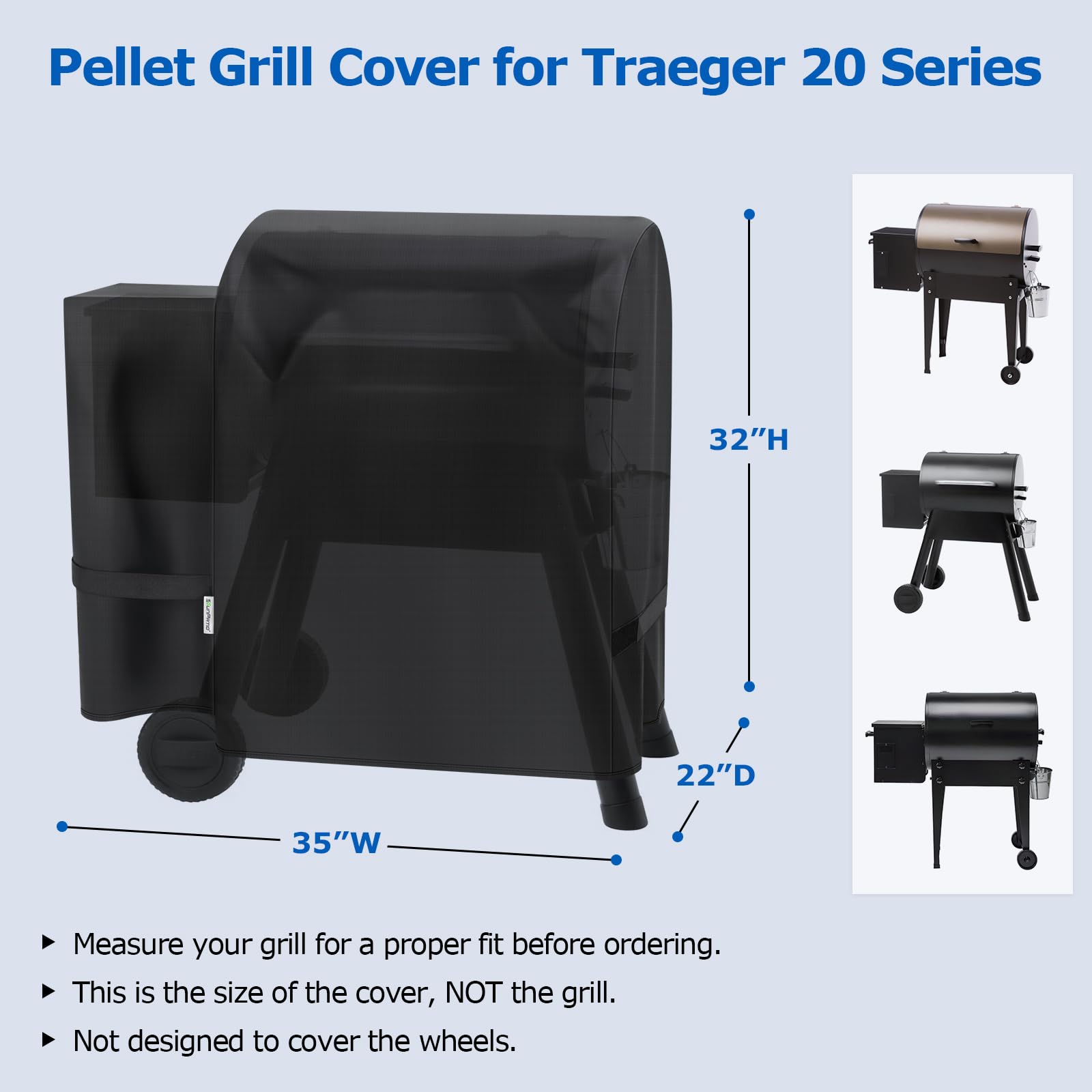 SunPatio Traeger 20-Series cover, back view, secure-fit design for windy days.