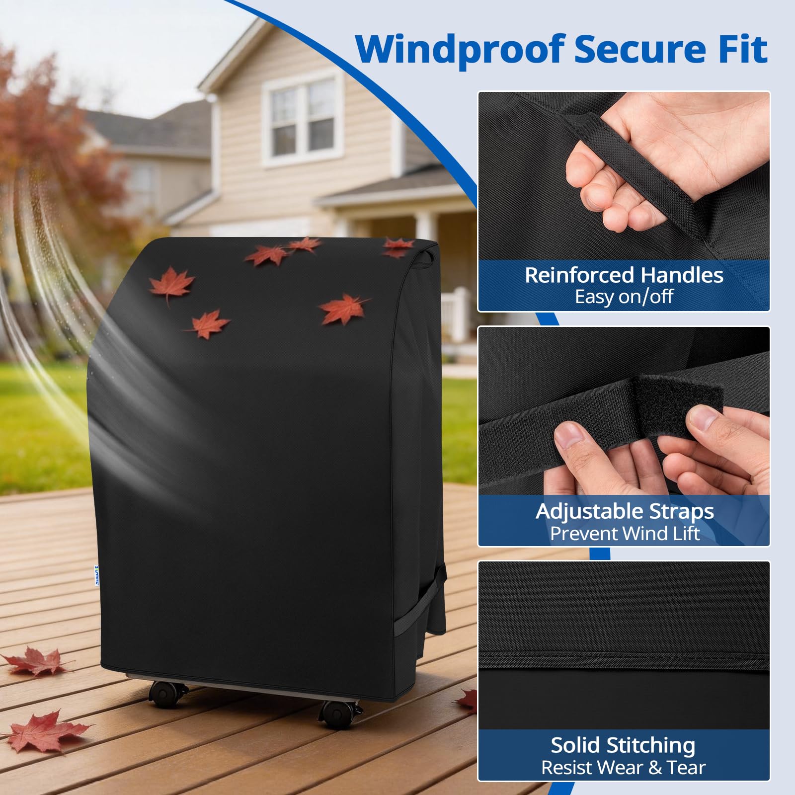 SunPatio universal-fit 2-burner grill cover with folding shelves