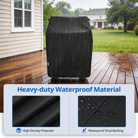SunPatio waterproof coating on grill cover repelling rain and snow