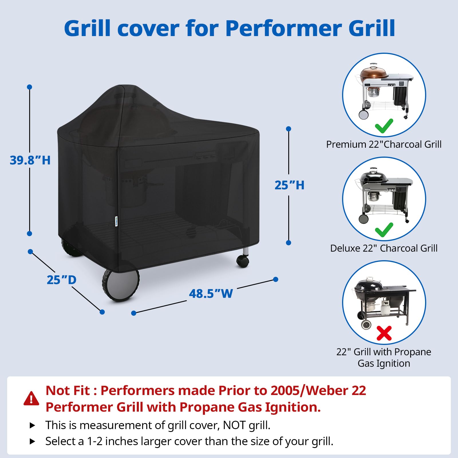 SunPatio cover on Weber 22-inch Performer, side view, weatherproof protection.