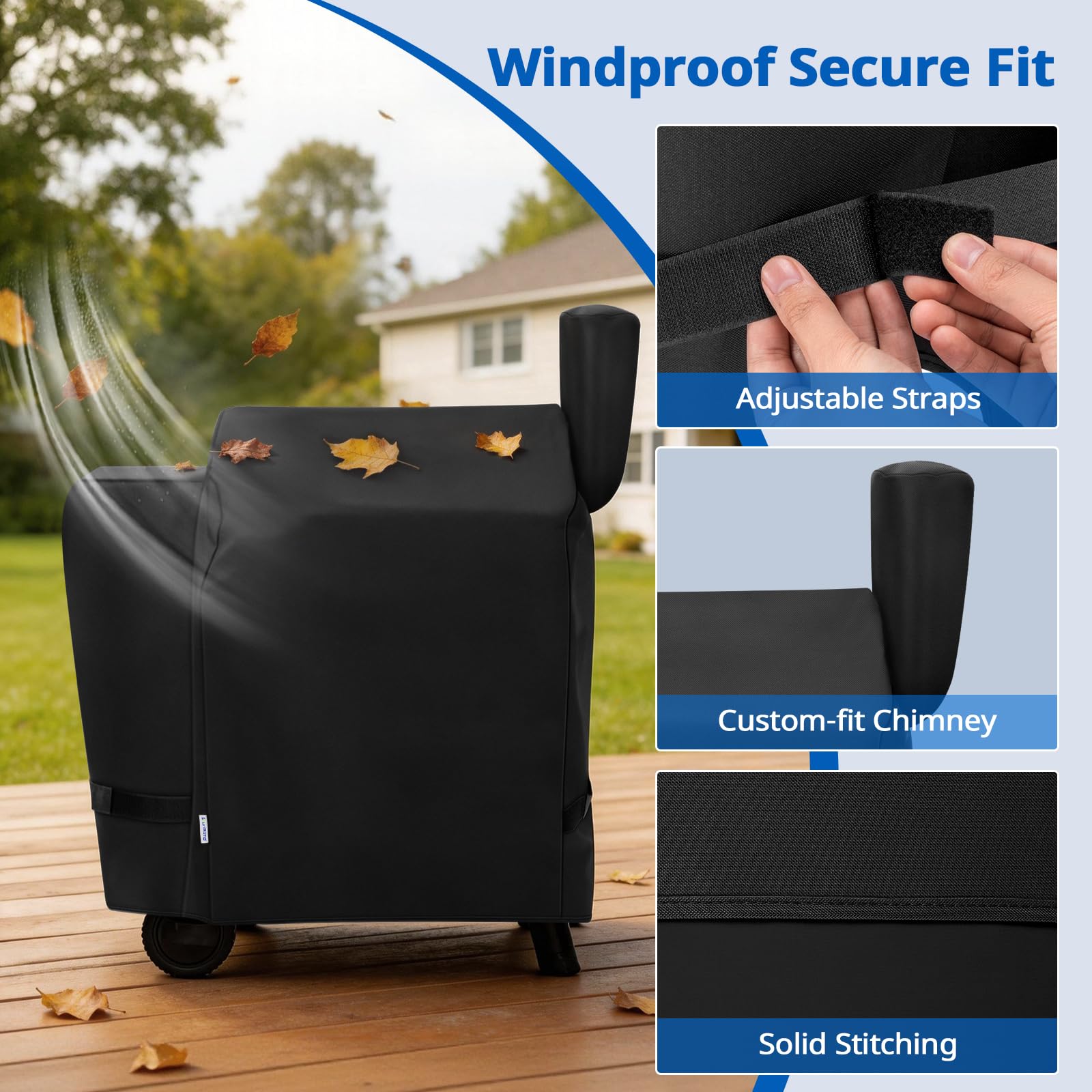 SunPatio bottom straps secure fit against windy days.
