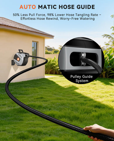 SUNPOW auto-rewind system simplifies hose storage safely.