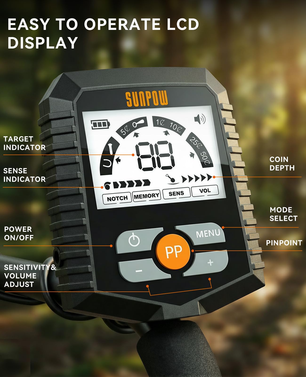 SUNPOW MD13 large LCD display clearly readable outdoors