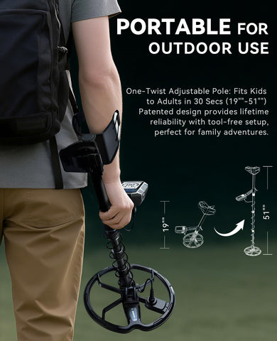 SUNPOW OTMD15 adjustable shaft from 19 to 51 inches for comfortable use
