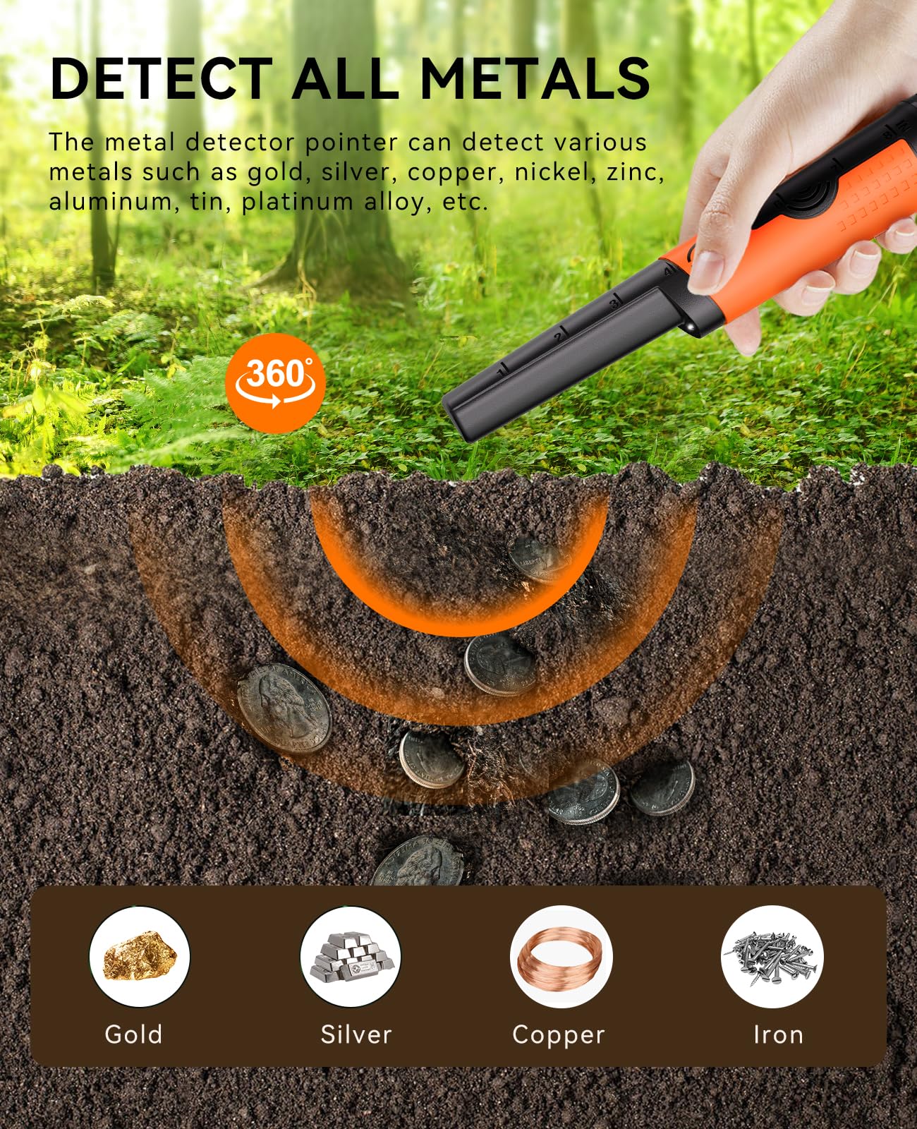SUNPOW pinpointer alerts provide sound and vibration cues to locate targets