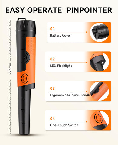 SUNPOW pinpointer waterproof tip supports use near water and on wet surfaces