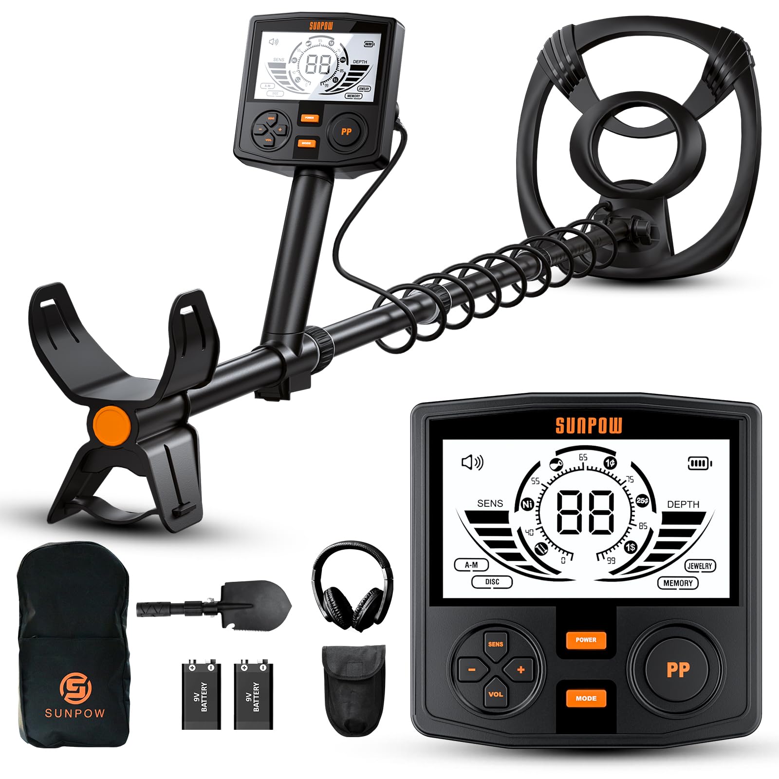 Sunpow professional metal detector with a 12in coil for precise ground searches