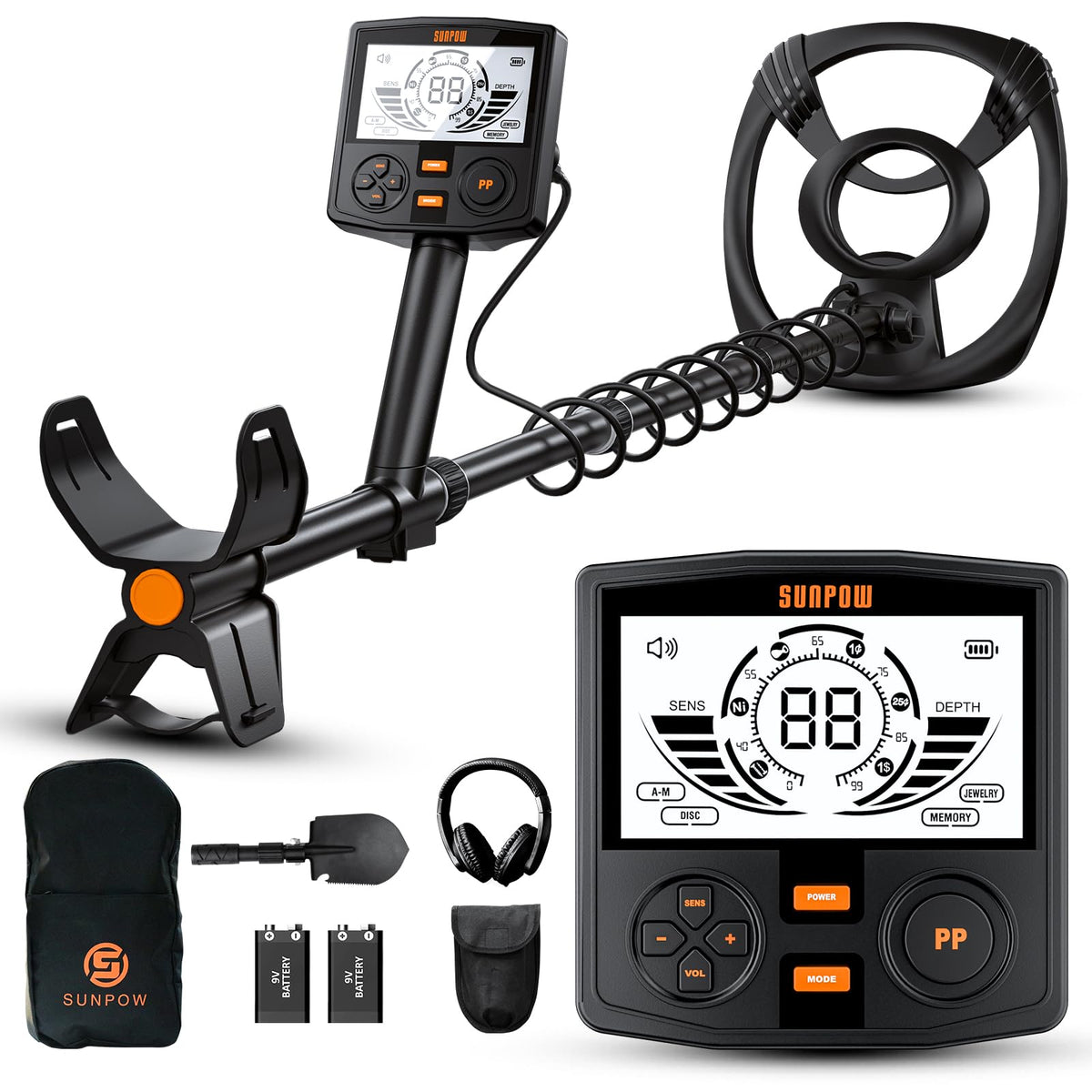 Sunpow professional metal detector with a 12in coil for precise ground searches