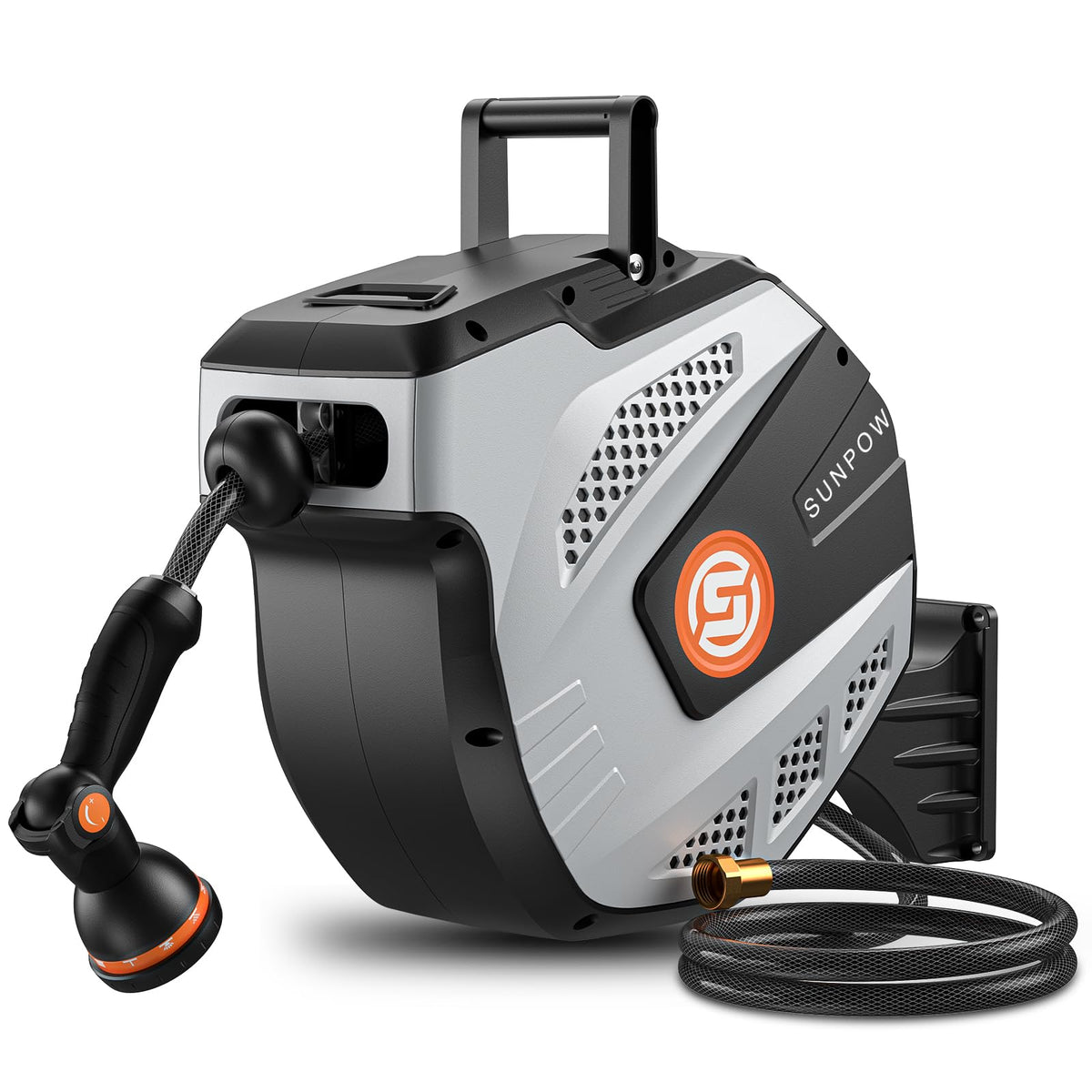 SUNPOW retractable hose reel with wall mount and 85ft hose saves space in the garden