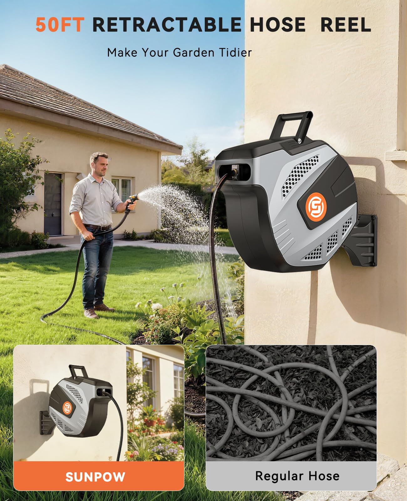 SUNPOW wall bracket with 180 degree swivel for flexible watering