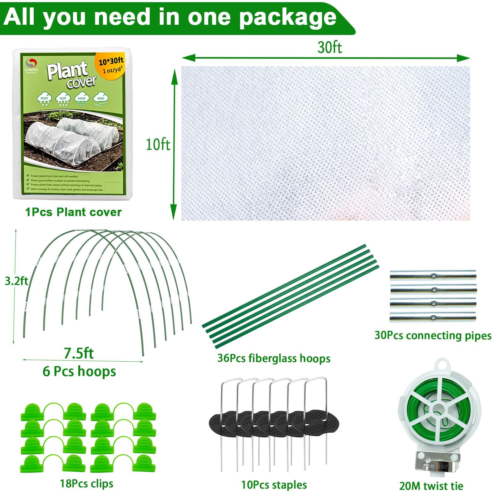 SUNPRO clips attach the cover securely to hoops for stable protection.