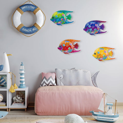 SUNREEK 9-inch color fish wall art set brightening coastal spaces.