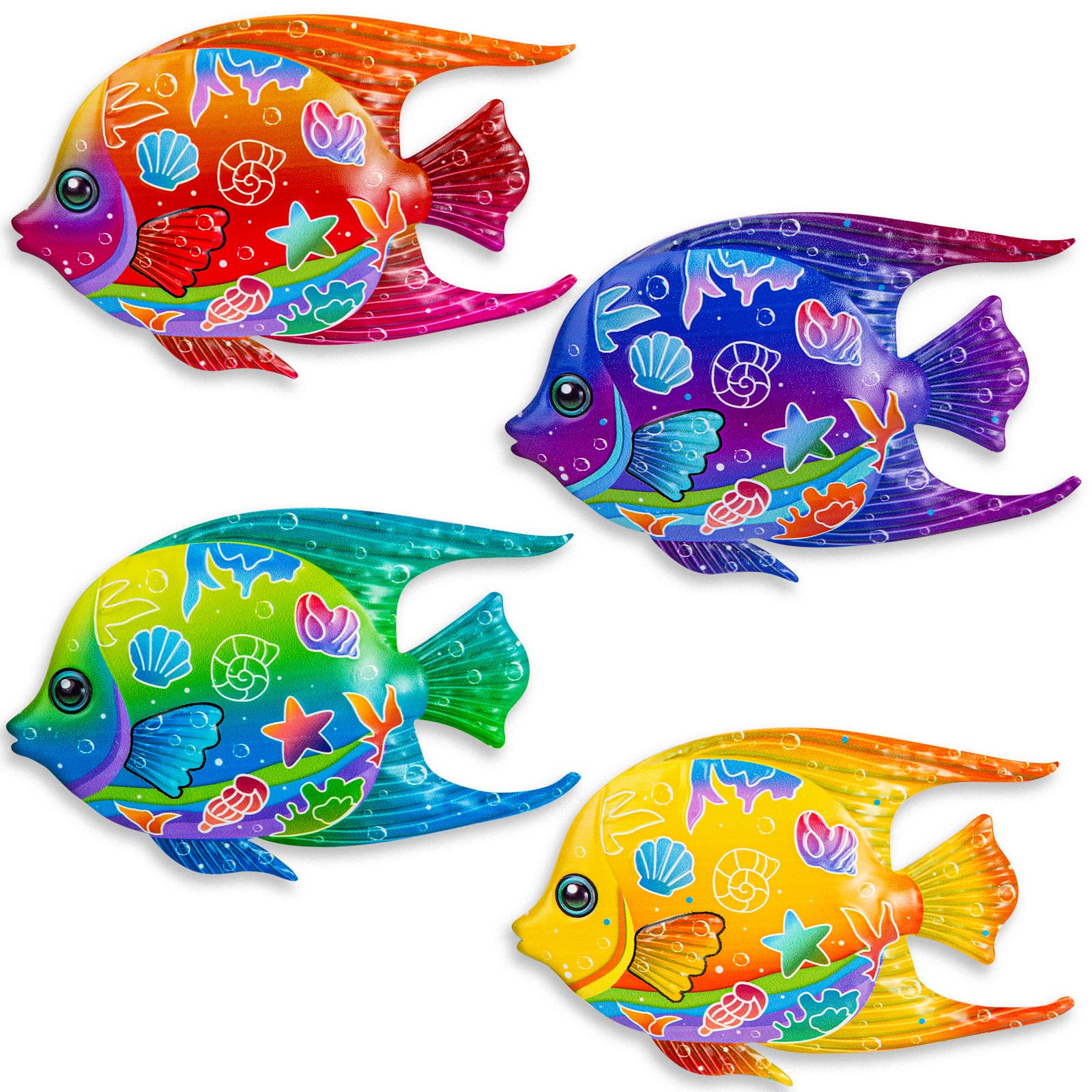 SUNREEK 9-inch green metal fish wall art for vibrant coastal decor.