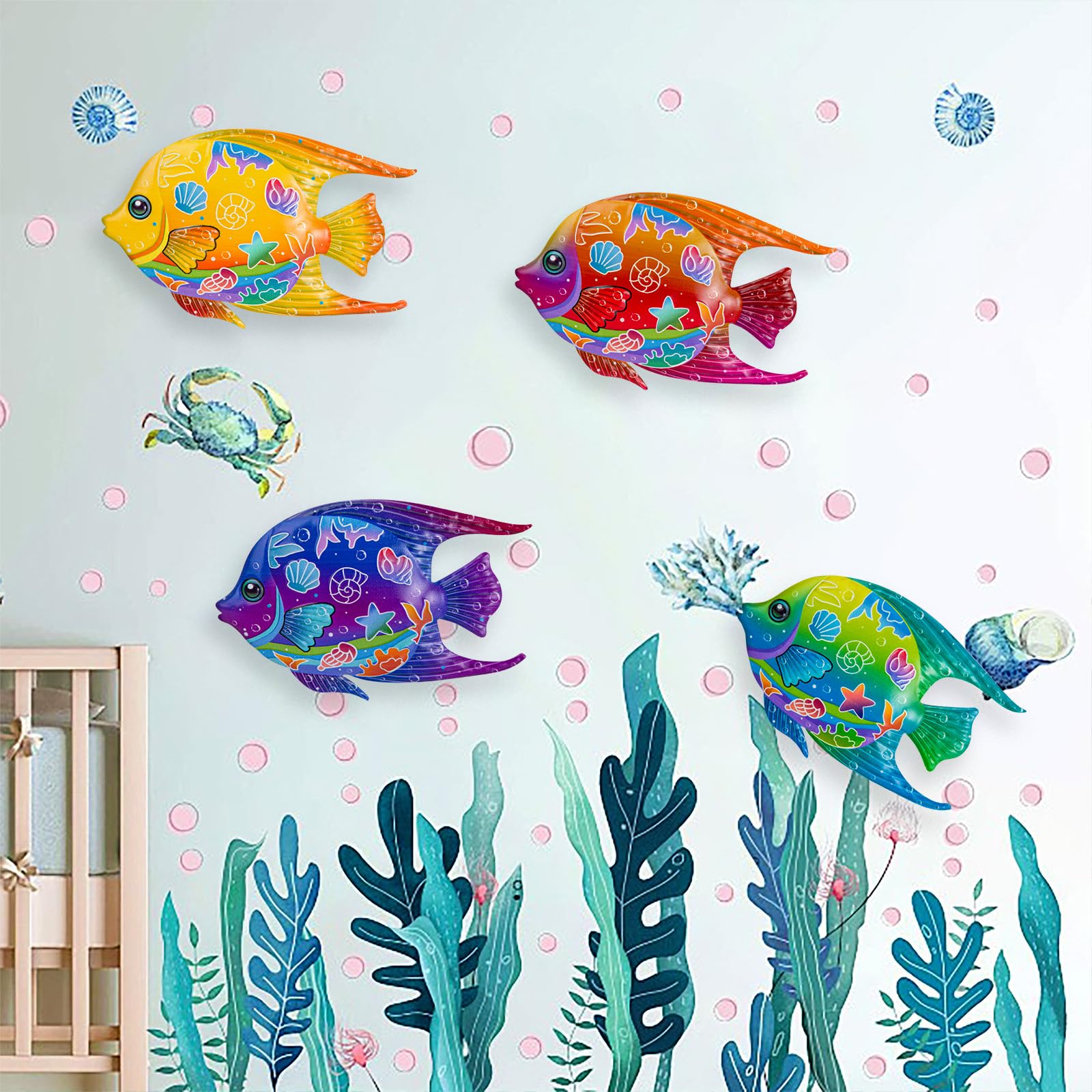 SUNREEK 9-inch red metal fish wall art adds bold seaside accent.