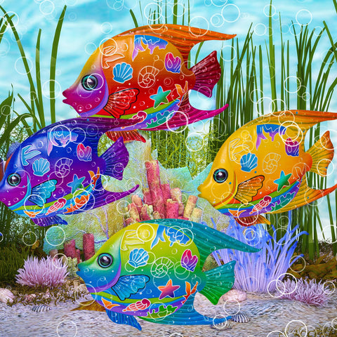 SUNREEK 9-inch yellow metal fish wall art with sunny seaside vibes.