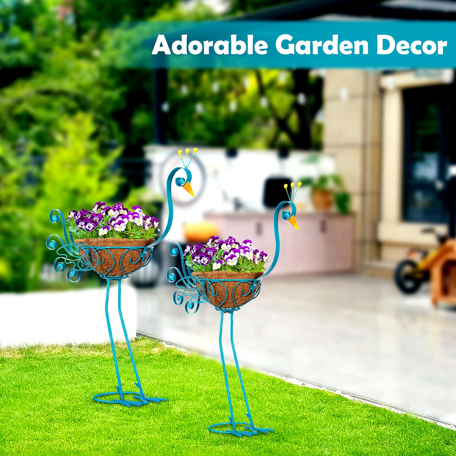 SUNREEK peacock planter eyes and tail marbles add subtle sparkle