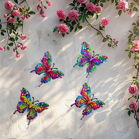 SUNREEK butterfly wall art close-up shows colorful patterns for garden aesthetics.