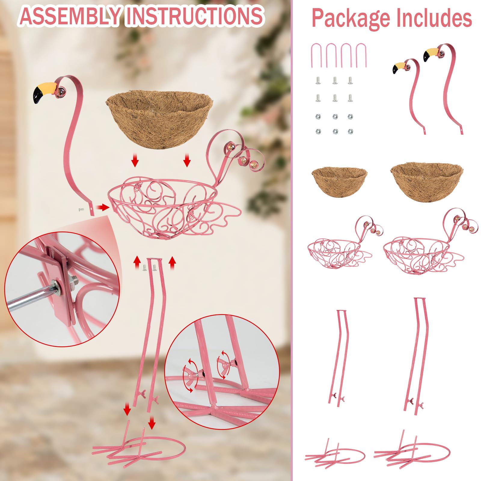 SUNREEK flamingo planter close-up showing eye and feather details.