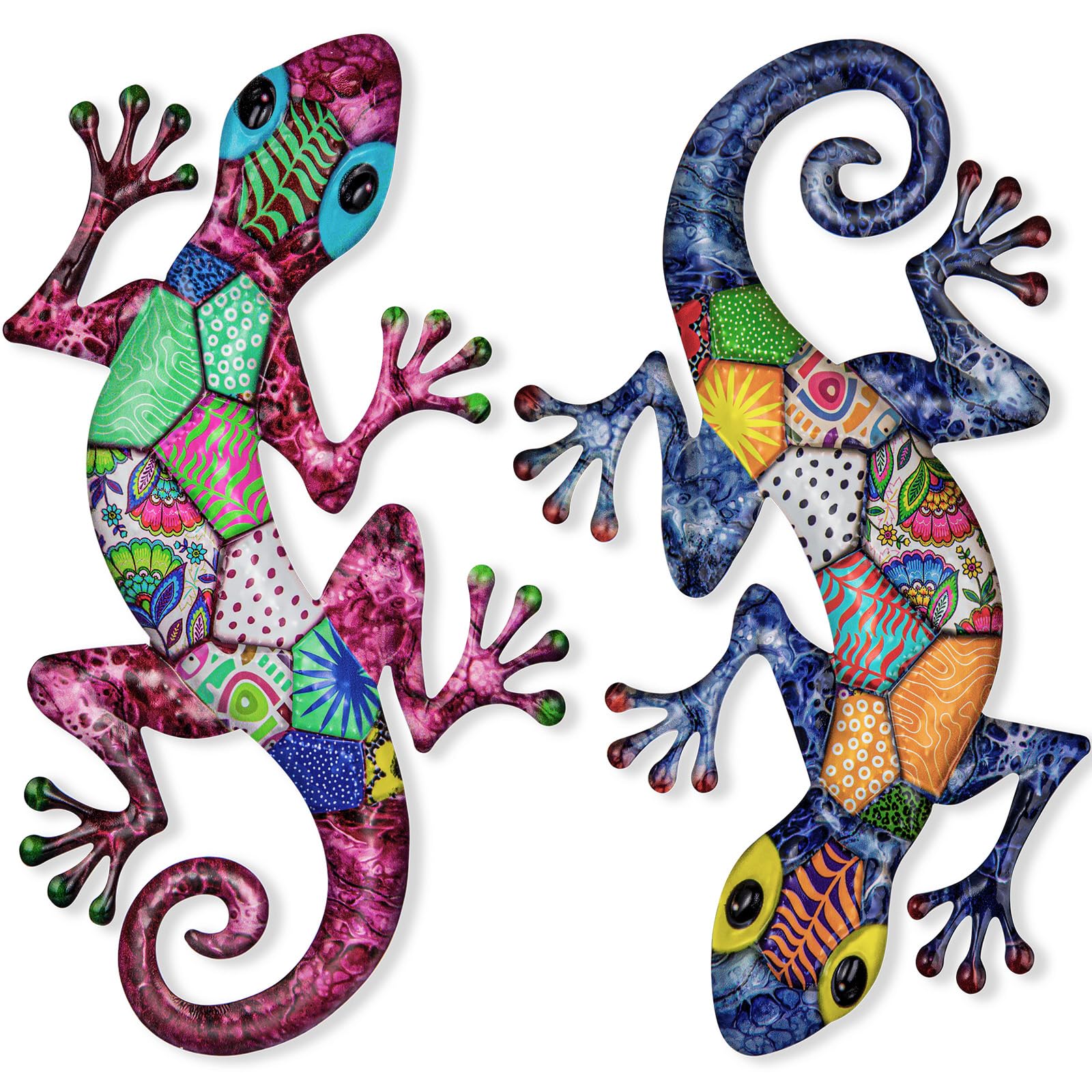 SUNREEK gecko wall art set of two for outdoor fences and gardens.