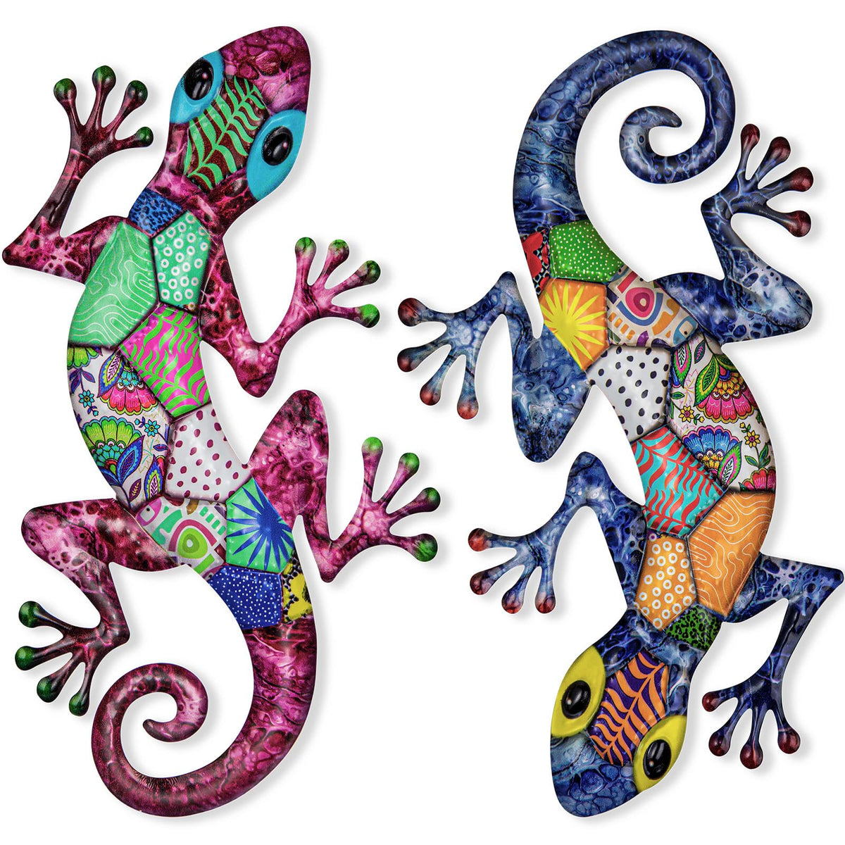 SUNREEK gecko wall art set of two for outdoor fences and gardens.
