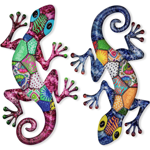SUNREEK gecko wall art set of two for outdoor fences and gardens.