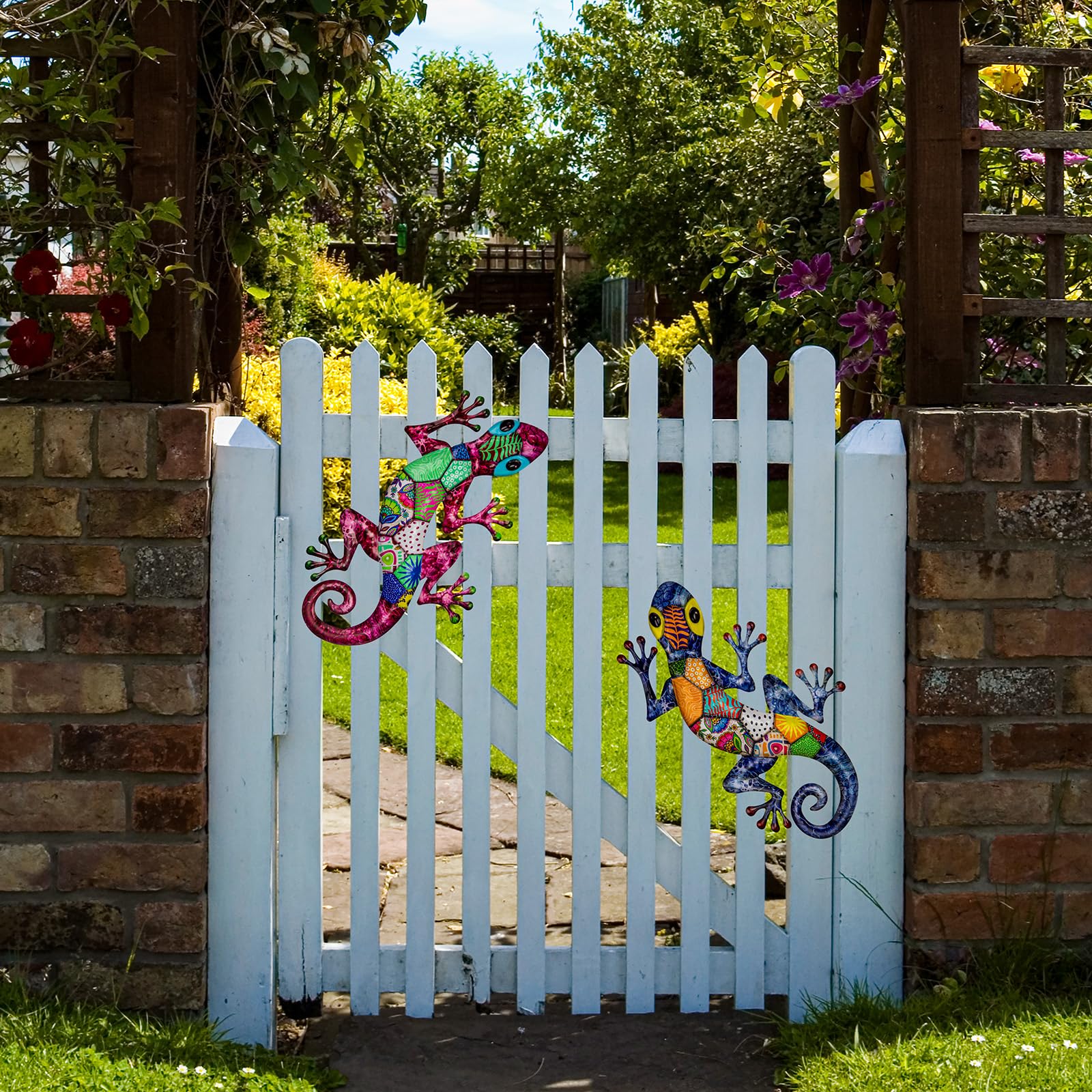 Durable iron construction resists rust for year-round garden display.