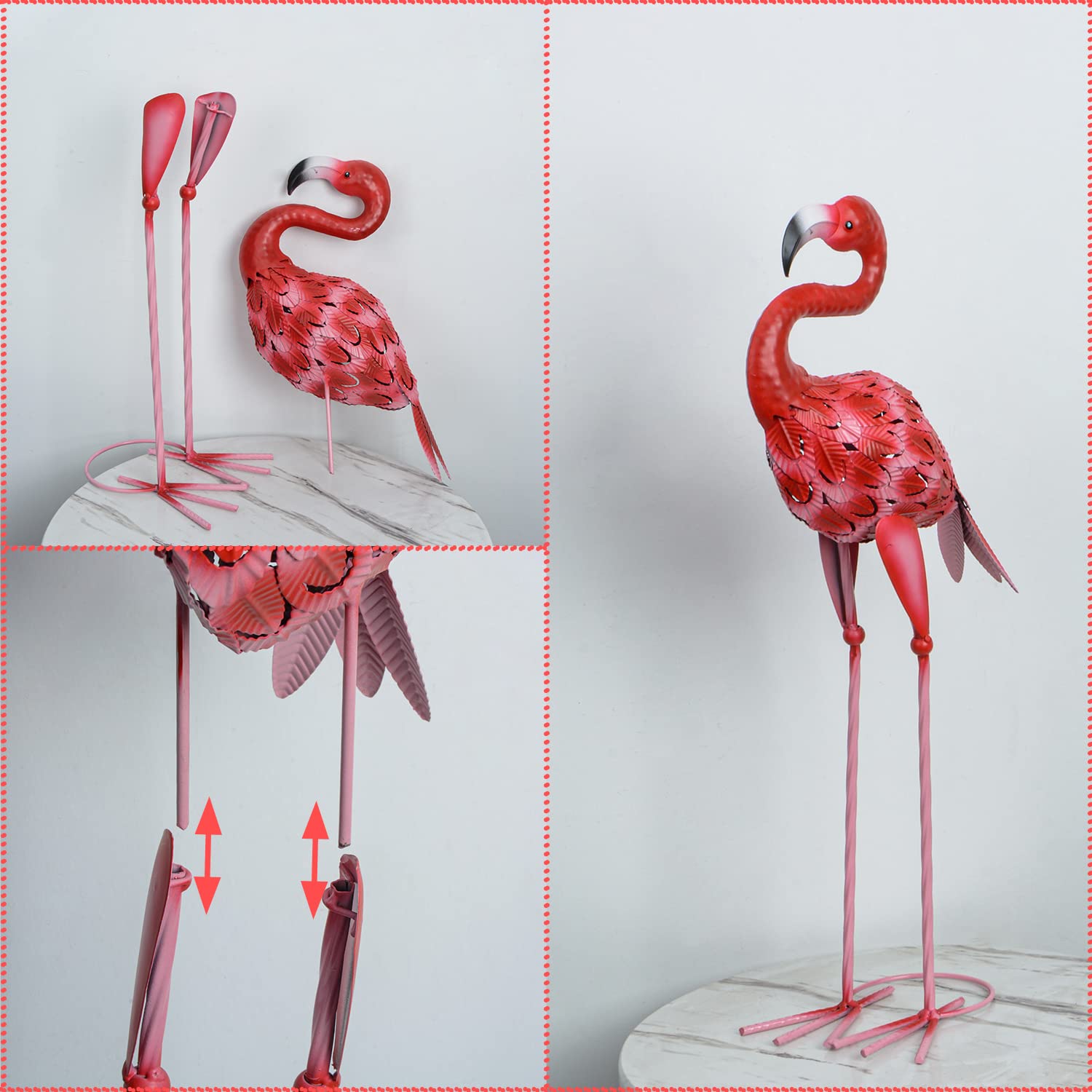 Rust-resistant metal finish on SUNREEK flamingos ensures lasting outdoor display