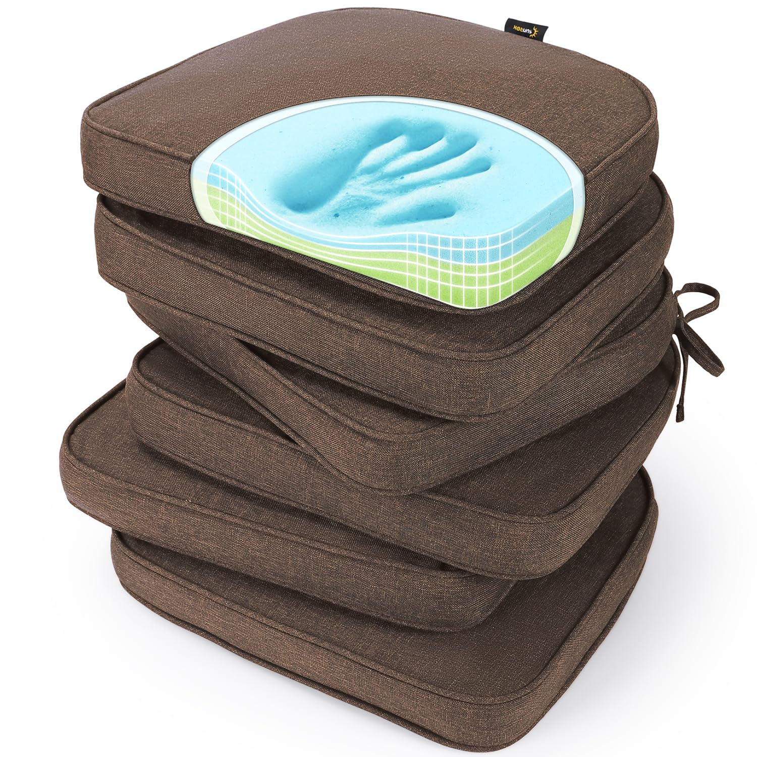 SUNROX gel memory foam chair cushions with FadeShield fabric offer UV fade resistance for outdoor use.