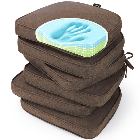SUNROX gel memory foam chair cushions with FadeShield fabric offer UV fade resistance for outdoor use.