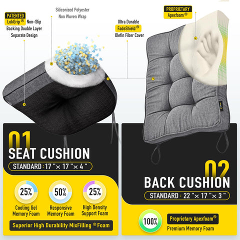 SUNROX memory foam back cushion 22x17 inches supports proper posture on chairs.
