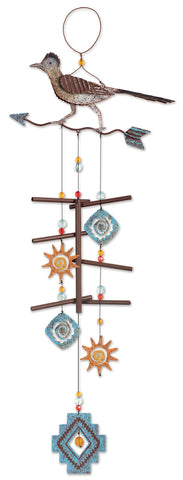 Sunset Vista Roadrunner on arrow wind chime adds playful outdoor charm