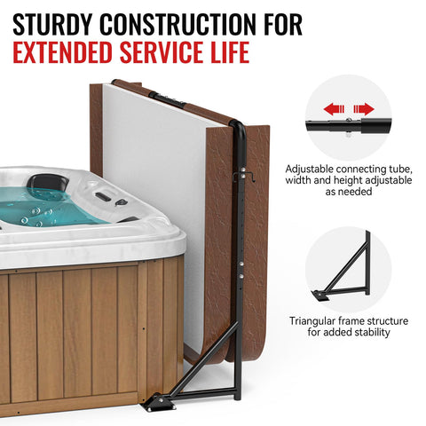 SUNSHINE FARMRE spa cover lifter side view with towel rack for quick towel access