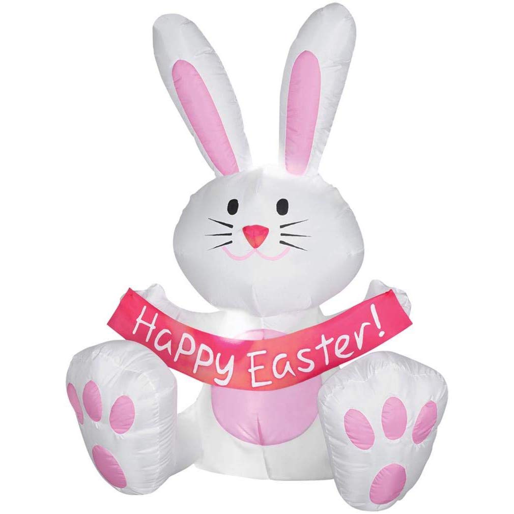 Sunstar Happy Easter Bunny airblown inflatable with built-in LED lighting for night yard display.