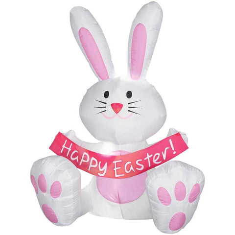 Sunstar Happy Easter Bunny airblown inflatable with built-in LED lighting for night yard display.