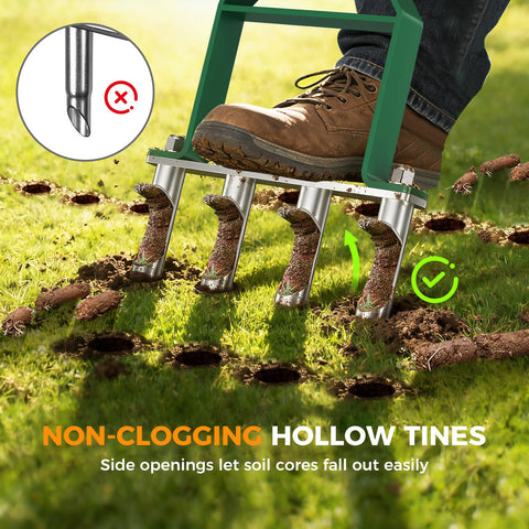 Suntee lawn aerator adjustable height handle for comfortable operation.