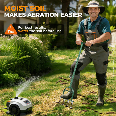 Suntee lawn aerator packaging with clear assembly steps.
