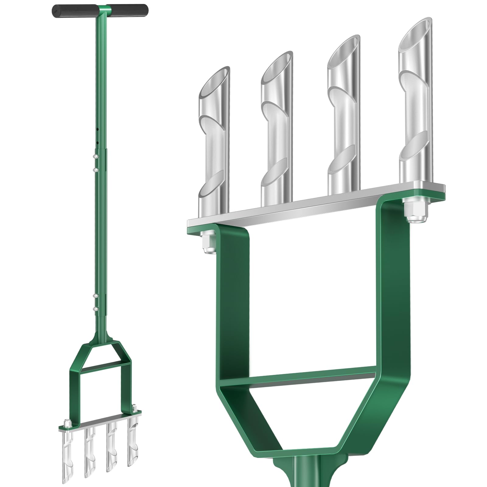 Suntee lawn aerator side view showing hollow tines for smoother aeration.