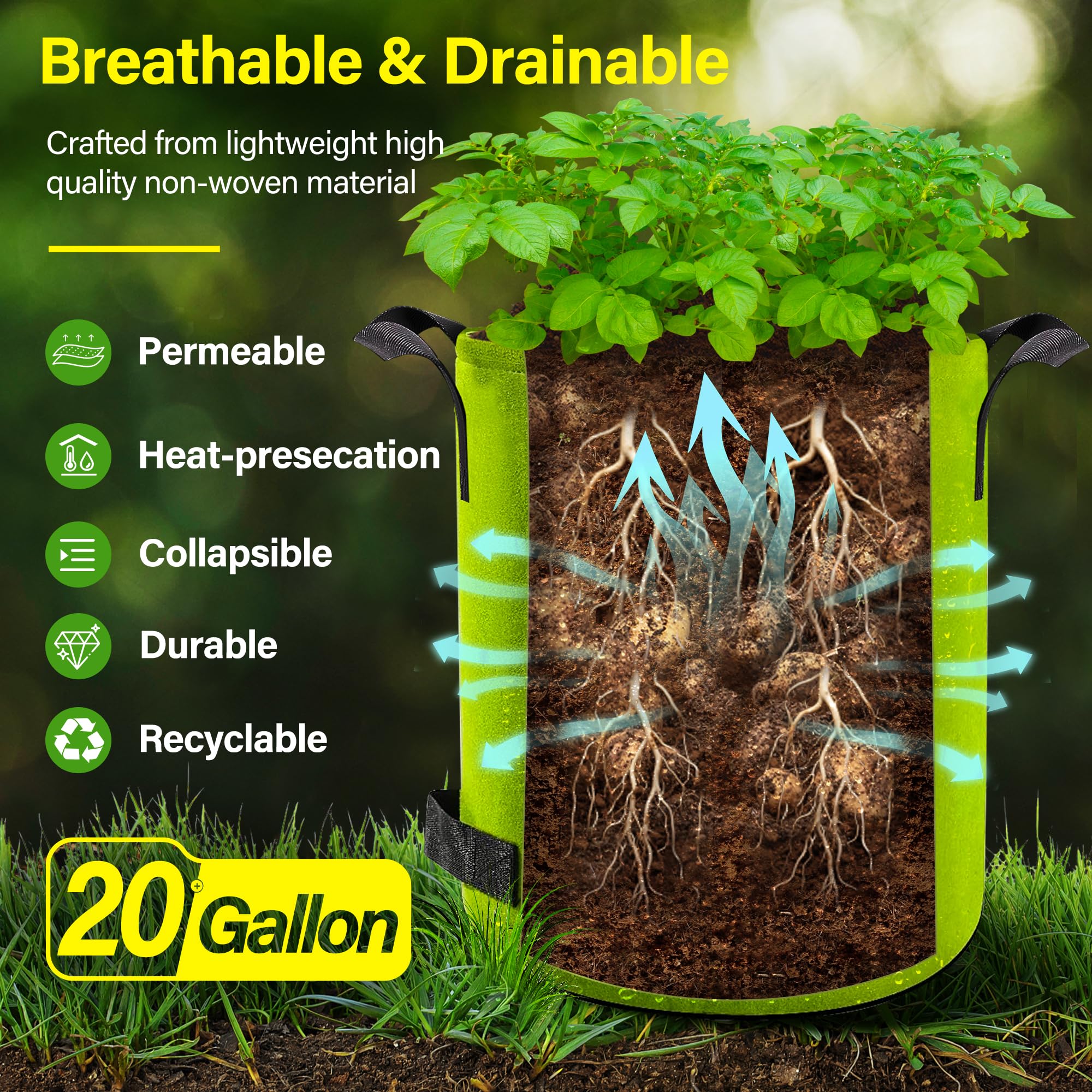 Suntee thickened nonwoven grow bag with dual handles for portability