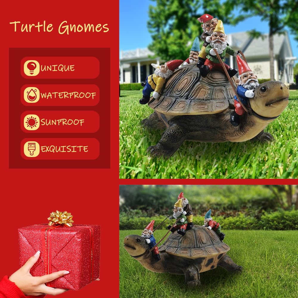 Sunthus garden gnome turtle statue brightens pathways and patios.