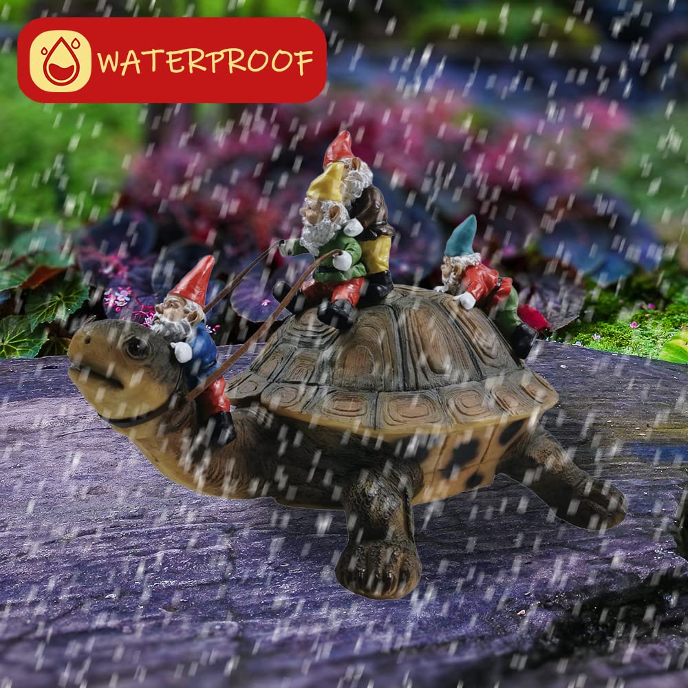 Sunthus hand-made resin gnome turtle statue withstands sun and rain.