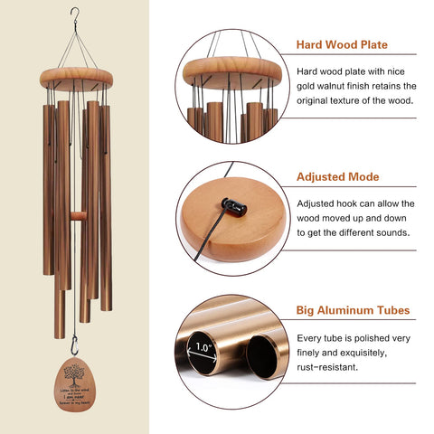 Suntimber bronze wind chimes with wooden dinger for rich tones
