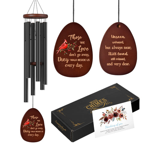 Suntimber Cardinal standing on mistletoe wind chime for outdoor spaces, adds comforting memorial ambiance.