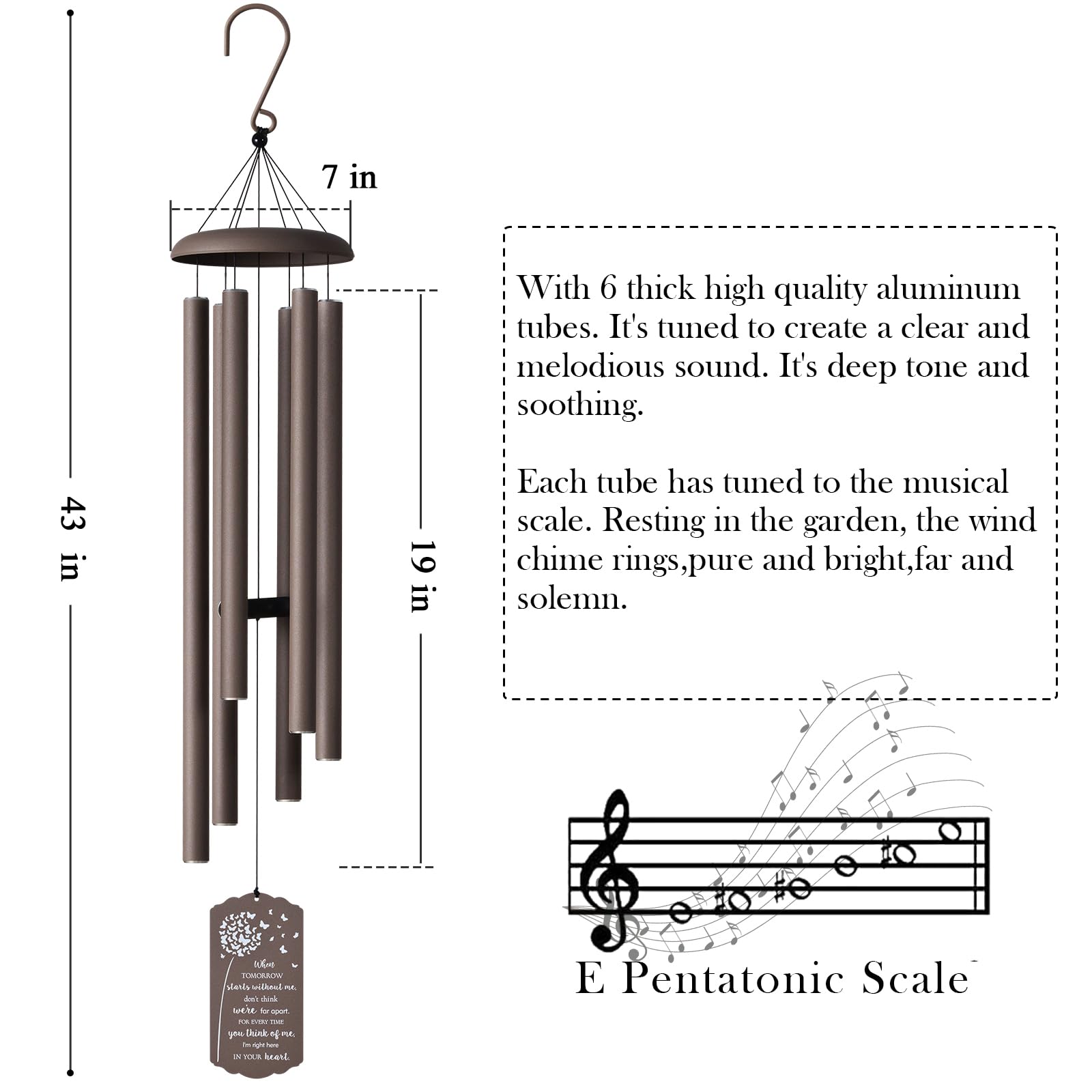 Suntimber deep-tone pentatonic wind chime yields clear melodies with gentle breeze.