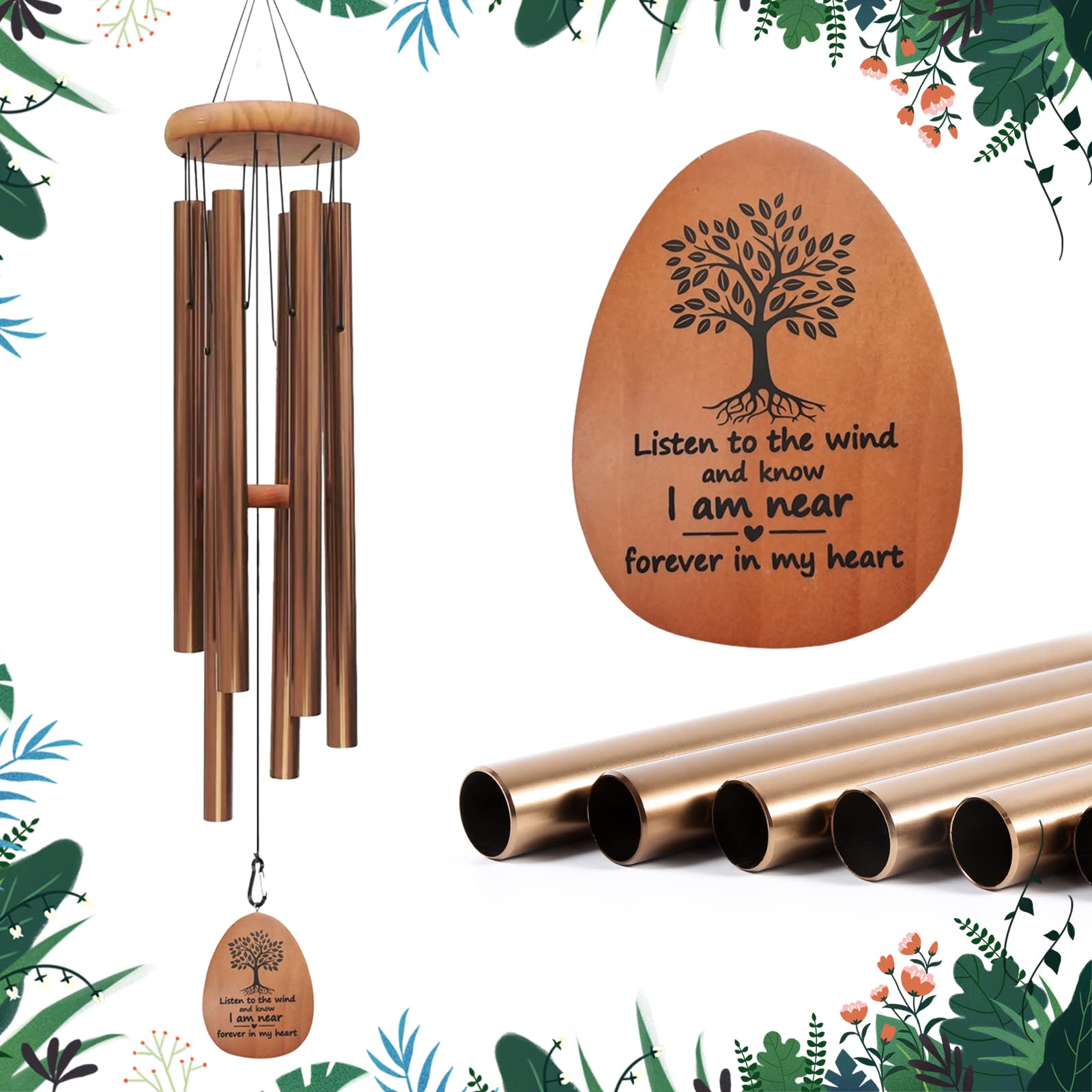 Suntimber memorial wind chimes 42-inch bronze on a porch