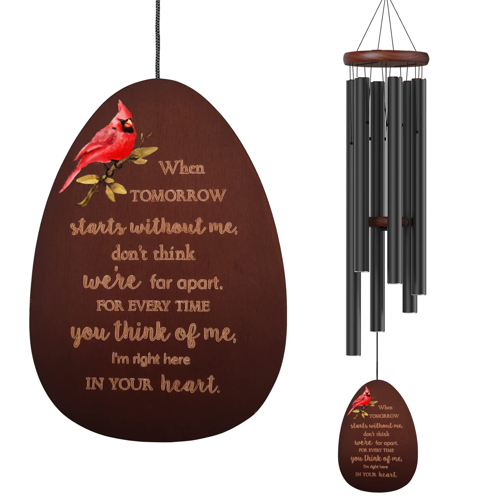 Suntimber memorial wind chimes outdoors with cardinal design for garden remembrance.