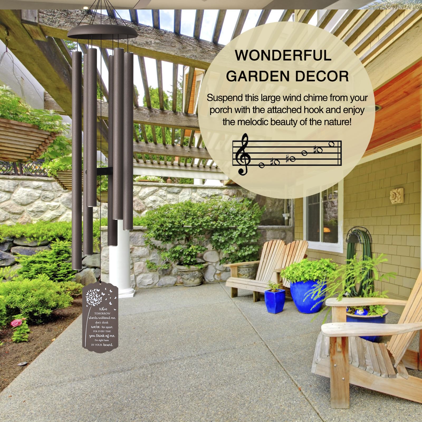 Suntimber outdoor garden decor wind chime enhances patios, yards, and balconies with calming tones.