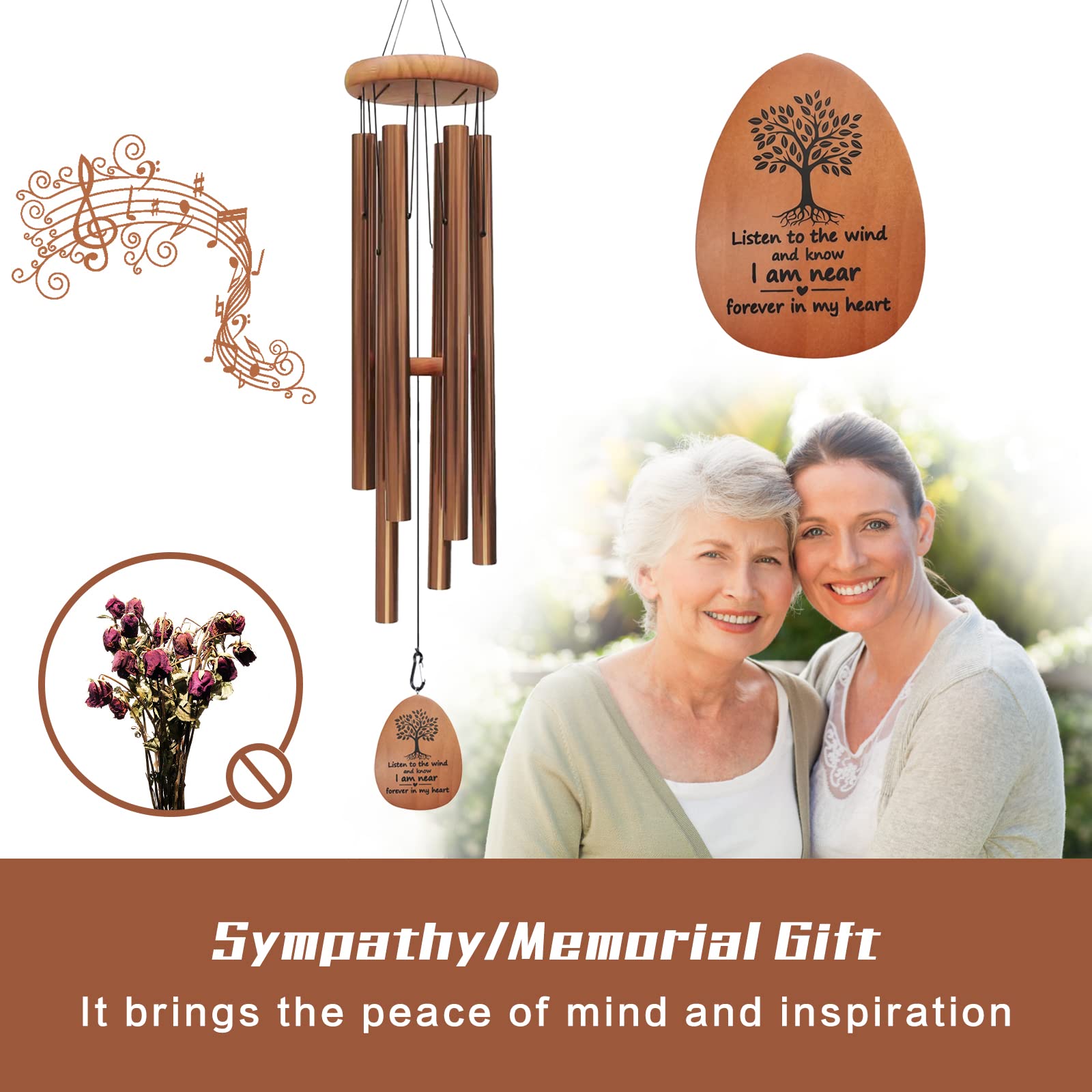 Suntimber outdoor wind chimes on a porch and backyard in bronze