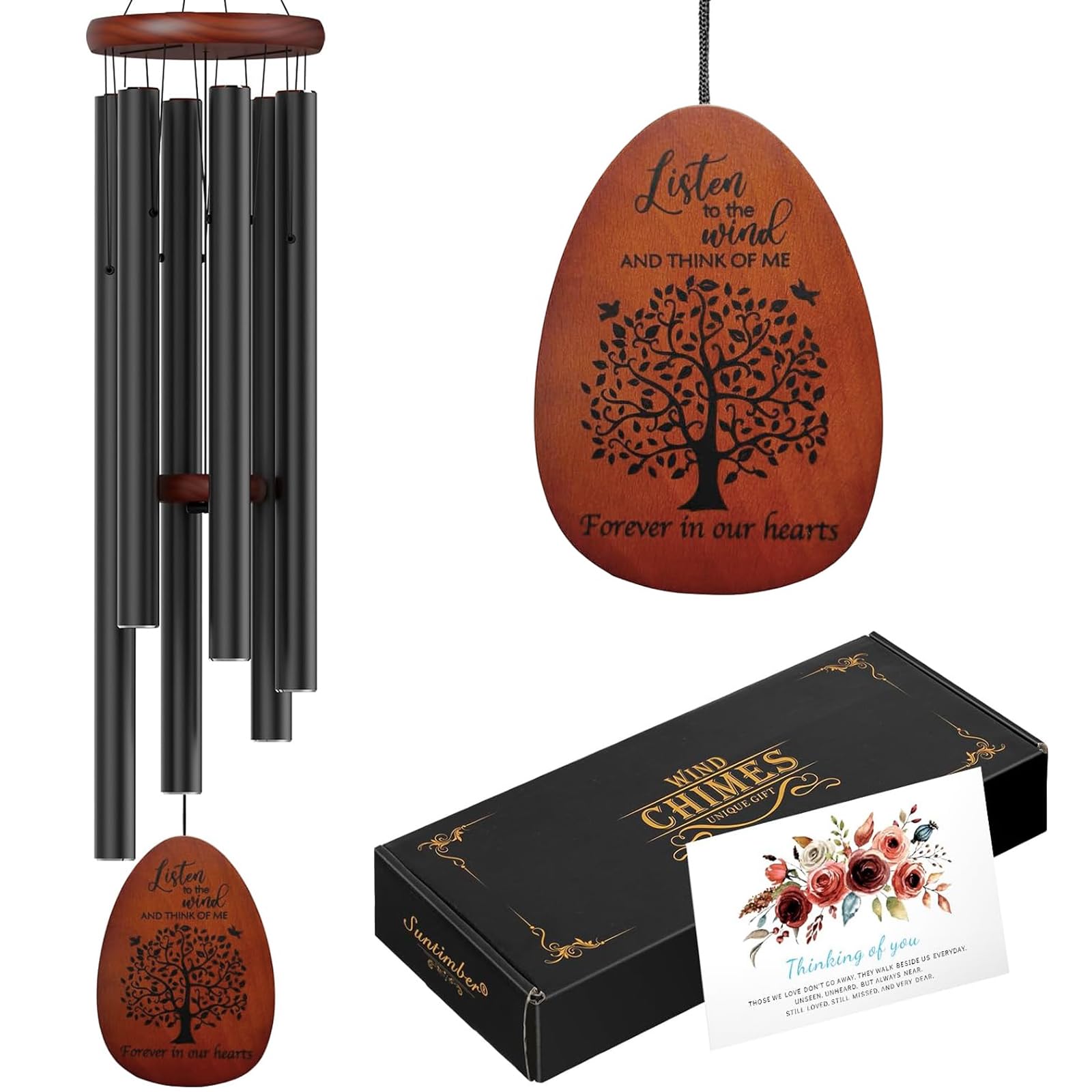 Suntimber Tree of Life wind chimes in garden setup evoke remembrance with soothing outdoor ambiance.