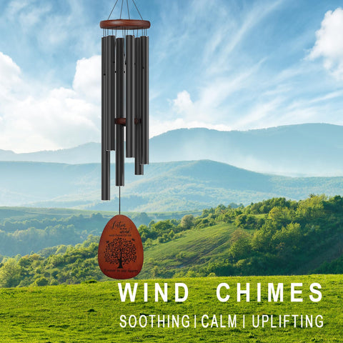 Suntimber Tree of Life wind chimes hanging on porch creates comforting outdoor soundscape.