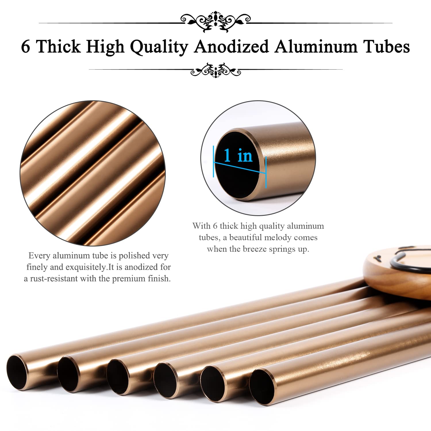 Suntimber wind chimes featuring removable windcatcher and hook in bronze